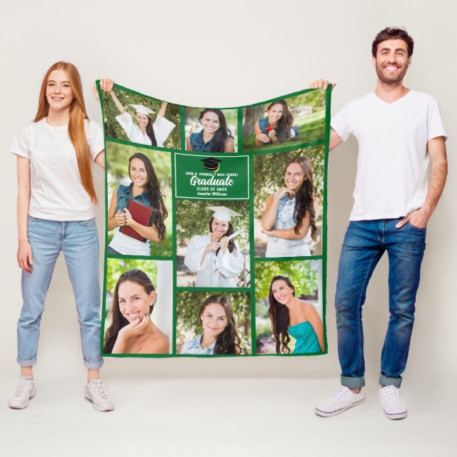 Couverture Polaire Collage de photos de remise de diplômes vert perso (En situation)