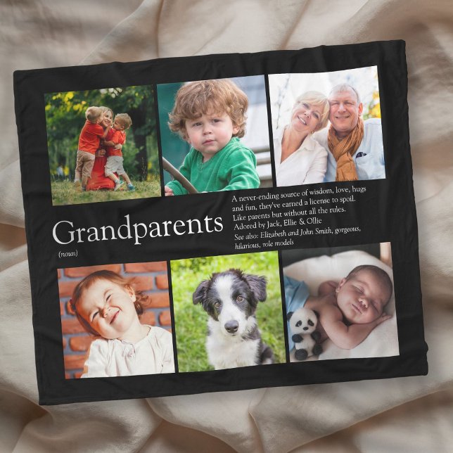 Couverture Polaire Collage de photos des grands-parents (Grandparents Photo Collage Fleece Blanket)