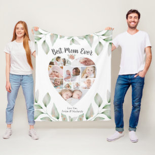 Couverture Polaire Collage de photos en forme de coeur Best Mom Ever