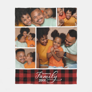 Couverture Polaire Collage de photos familiales Red Buffalo Plaid