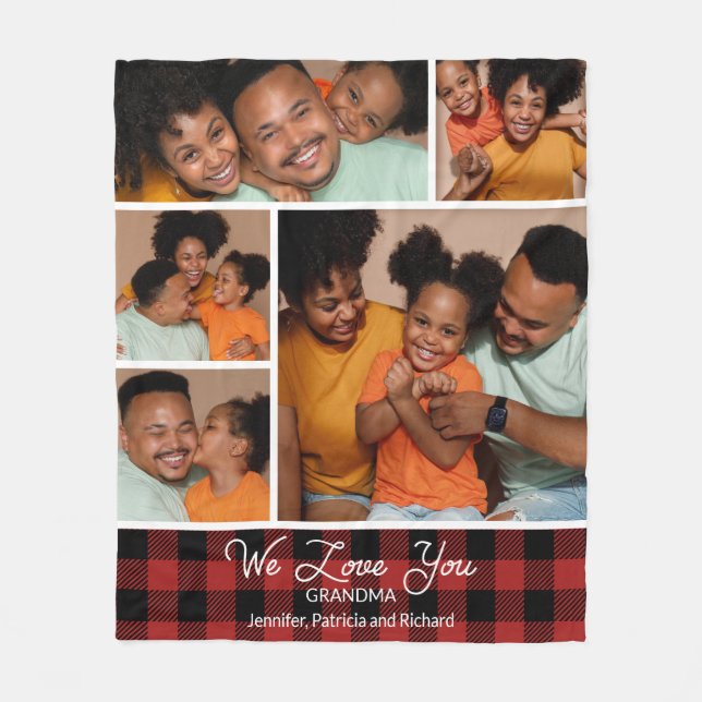 Couverture Polaire Collage de photos familiales Red Buffalo Plaid (Devant)