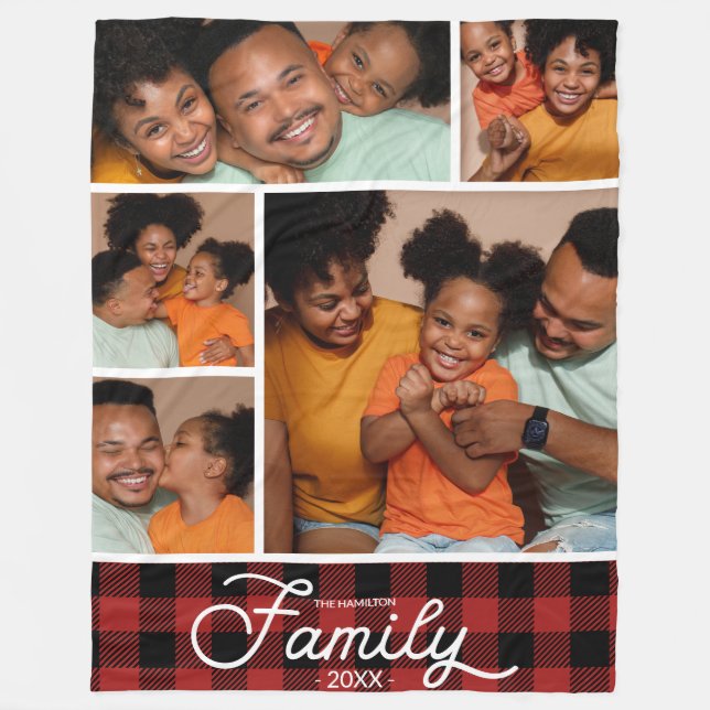 Couverture Polaire Collage de photos familiales Red Buffalo Plaid (Devant)