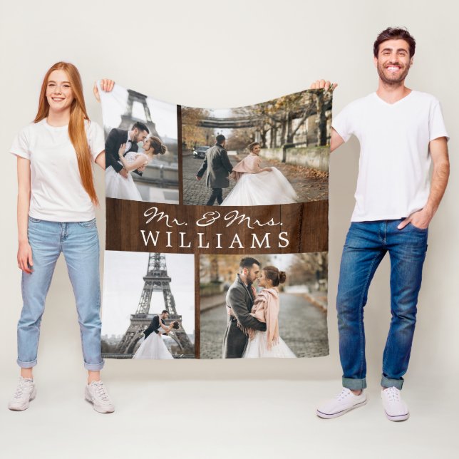 Couverture Polaire Collage de photos M. & Mme Newlysée Monogramme Boi (En situation)