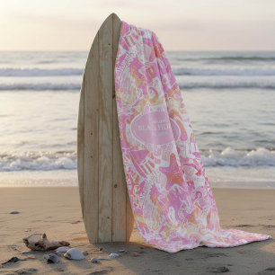 Couverture Polaire Collage de plage nautique Hot Pink ID840
