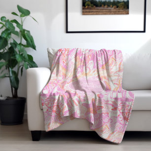 Couverture Polaire Collage de plage nautique Hot Pink ID840