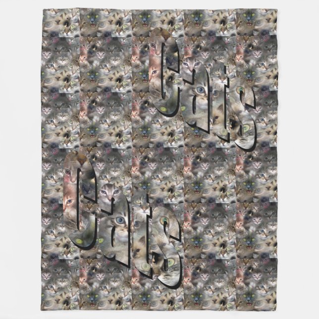 Couverture Polaire Collage Et Logo D'Images De Chat, Grand (Devant)