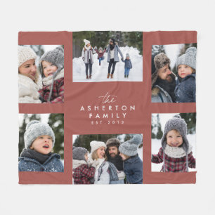 Couverture Polaire Collage familial 6 photo simple moderne terre cuit