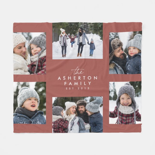 Couverture Polaire Collage familial 6 photo simple moderne terre cuit (Devant (Horizontal))