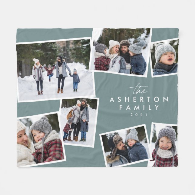 Couverture Polaire Collage familial 7 photo personnalisée moderne tur (Devant (Horizontal))