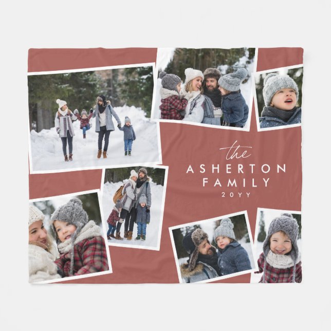 Couverture Polaire Collage familial 7 photo simple moderne terre cuit (Devant (Horizontal))