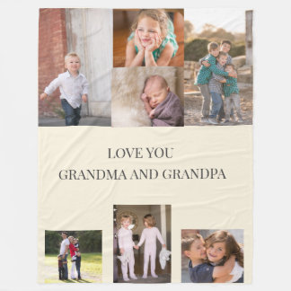 Couverture Polaire Collage Je t'aime grand-mère et grand-père