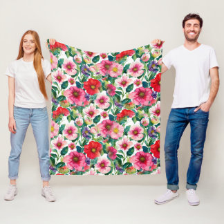 Couverture Polaire Collage, motif de fleurs peintes, aquarelle 2