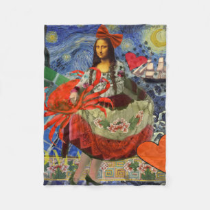 Couverture Polaire Collage Nuit étoilée de Mona Lisa : Surréalisme fa