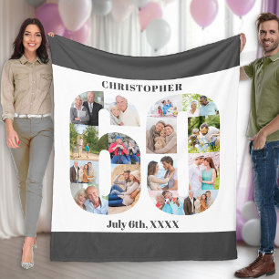 Couverture Polaire Collage photo Anniversaire 60 ans Gris Blanc Image