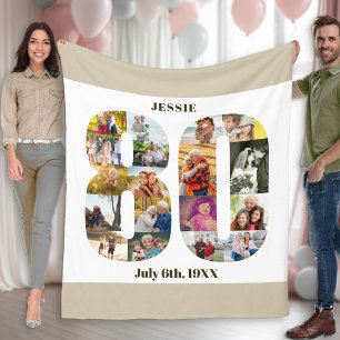 Couverture Polaire Collage photo Anniversaire 80 ans Beige Neutre Ima