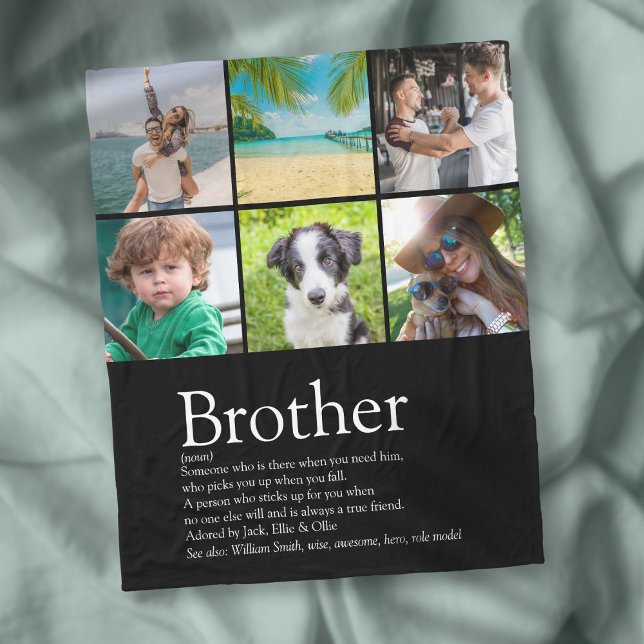 Couverture Polaire Collage photo cool définition de frère (Brother Definition Cool Fun Photo Collage Fleece Blanket)