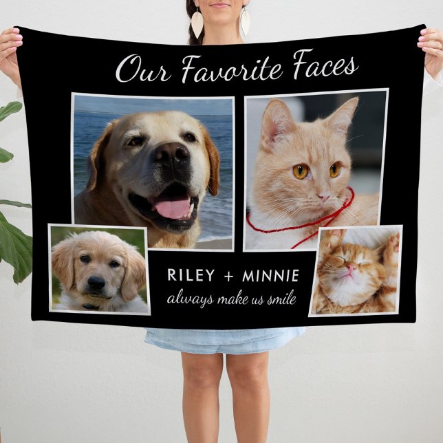 Couverture Polaire Collage photo de 2 visages préférés (2 Pet Favorite Faces Photo Collage Fleece Blanket)