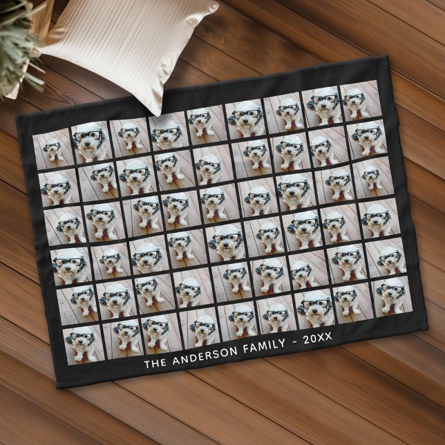 Couverture Polaire Collage photo de 54 Carrés avec texte simple (Custom Fleece Blanket - Add Photos and Text)
