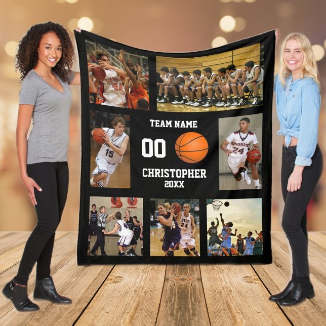 Couverture Polaire Collage photo de basket-ball (Basketball photo collage fleece blanket)