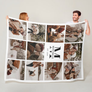 Couverture Polaire Collage photo de famille moderne Garde monogramm