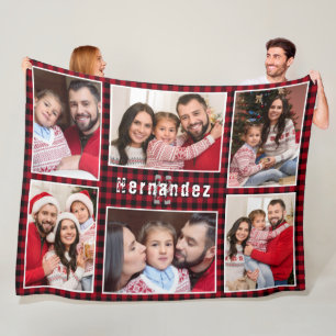 Couverture Polaire Collage photo de la famille de Plaid Rustic Red Bu