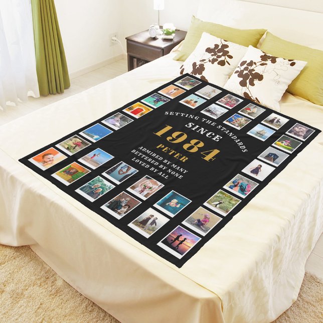 Couverture Polaire Collage photo de la famille du 40e anniversaire 32 (Relive the shared adventures and memorable moments for your 40th year with a custom fleece blanket.)