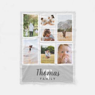 Couverture Polaire Collage photo de la famille monochrome gris branch