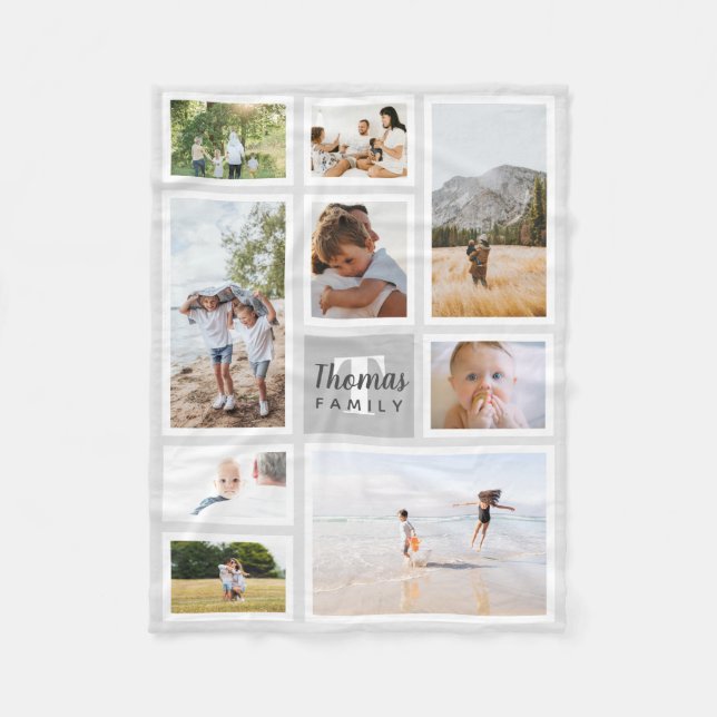 Couverture Polaire Collage photo de la famille monochrome gris modern (Devant)