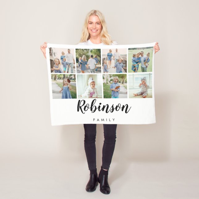 Couverture Polaire Collage photo de la famille Monogramme 8| Blanc (En situation)