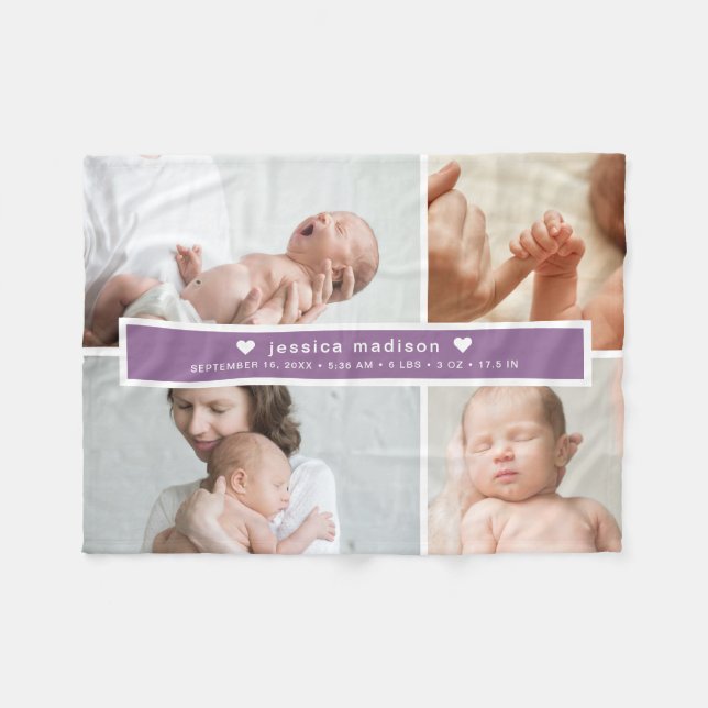 Couverture Polaire Collage photo de statistiques de naissance moderne (Devant (Horizontal))