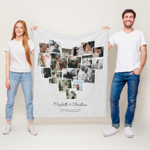 Couverture Polaire Collage photo en forme de coeur Mariage romantique