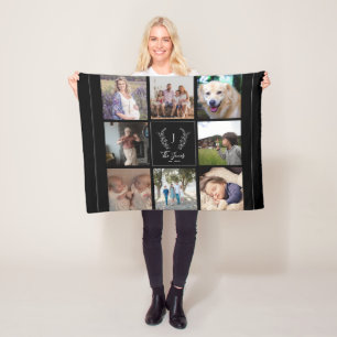Couverture Polaire Collage photo familial 8 monogramme nom élégant no