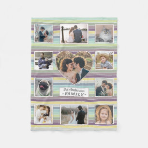 Couverture Polaire Collage Photo Famille 11 Custom Heart Retro Stripe