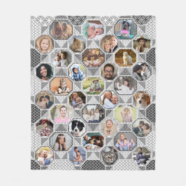 Couverture Polaire Collage photo famille Easy Grey Quilt Look 35 Phot (Devant)