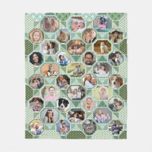 Couverture Polaire Collage photo famille Green Quilt Look 35 Photos F