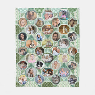 Couverture Polaire Collage photo famille Green Quilt Look 35 Photos F