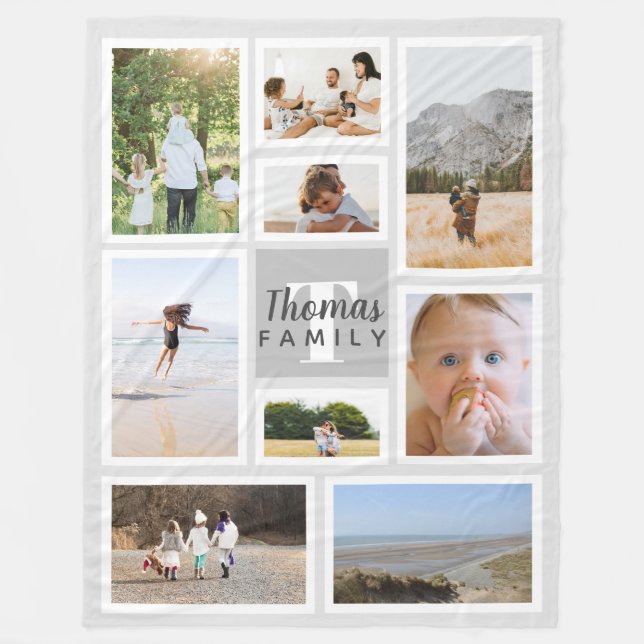 Couverture Polaire Collage photo famille monochrome gris tendance (Devant)