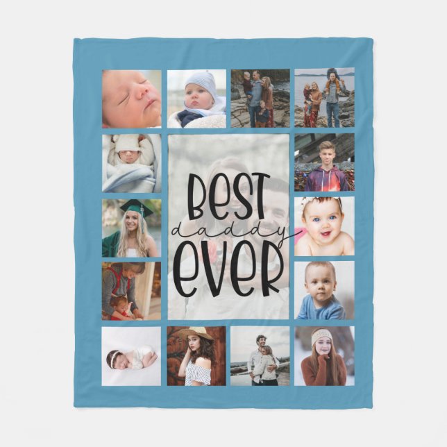 Couverture Polaire Collage photo fête des pères bleue Fleece Blanket (Devant)