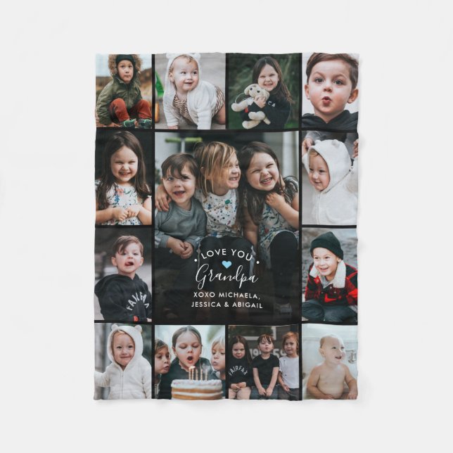 Couverture Polaire Collage photo Love You Grand-père/Grand-père/Autre (Devant)