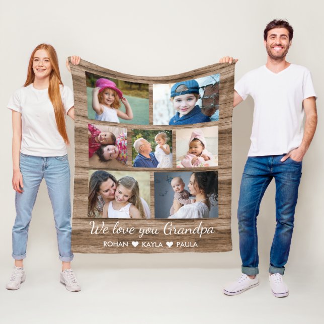 Couverture Polaire Collage photo Love You Grand-père Rustic Wood 7 (En situation)