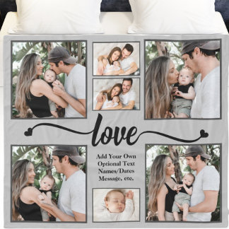 Couverture Polaire Collage photo moderne Love Heart Couleur du texte