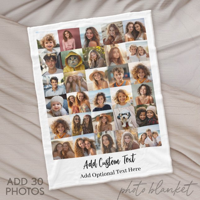 Couverture Polaire Collage photo moderne minimal blanc 30 (Custom Fleece Blanket with Photo Collage for Family and Friends)