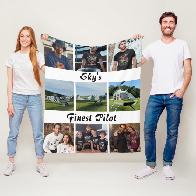 Couverture Polaire Collage photo moderne 'Sky's Finest Pilot' (En situation)
