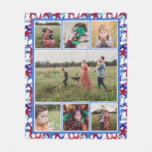 Couverture Polaire Collage photo Motif Red White Blue Stars