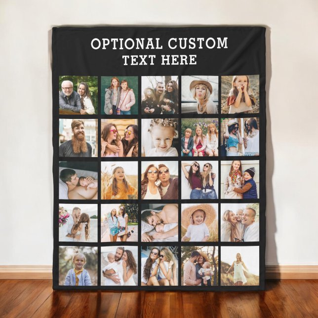 Couverture Polaire Collage photo noir simple 25 photo personnalisée (Créateur téléchargé)