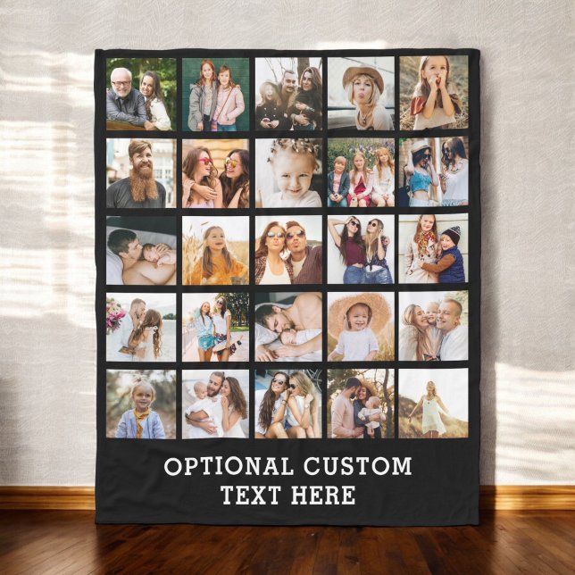 Couverture Polaire Collage photo noir simple 25 photo personnalisée (Créateur téléchargé)