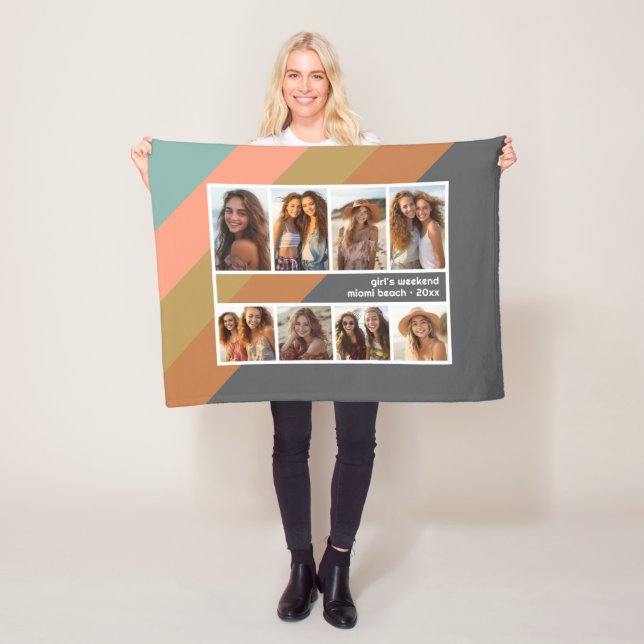 Couverture Polaire Collage Photo Pastel Rayure Rétro 8 Filles Week-en (En situation)