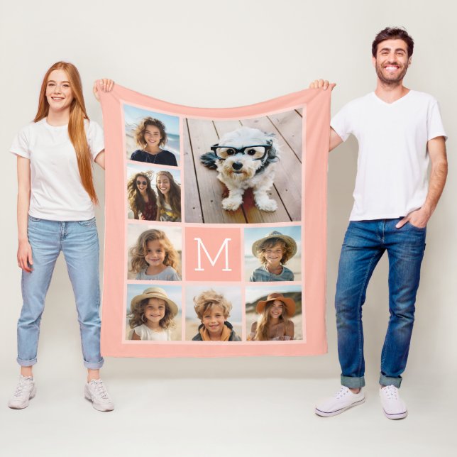 Couverture Polaire Collage photo Pastel Terra 8 - monogramme classiqu (En situation)