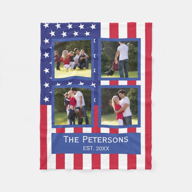 Couverture Polaire Collage photo Patriotic 4 American Flag Monogramme (Devant)