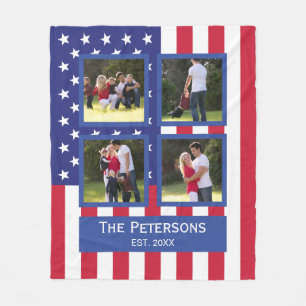 Couverture Polaire Collage photo Patriotic 4 American Flag Monogramme